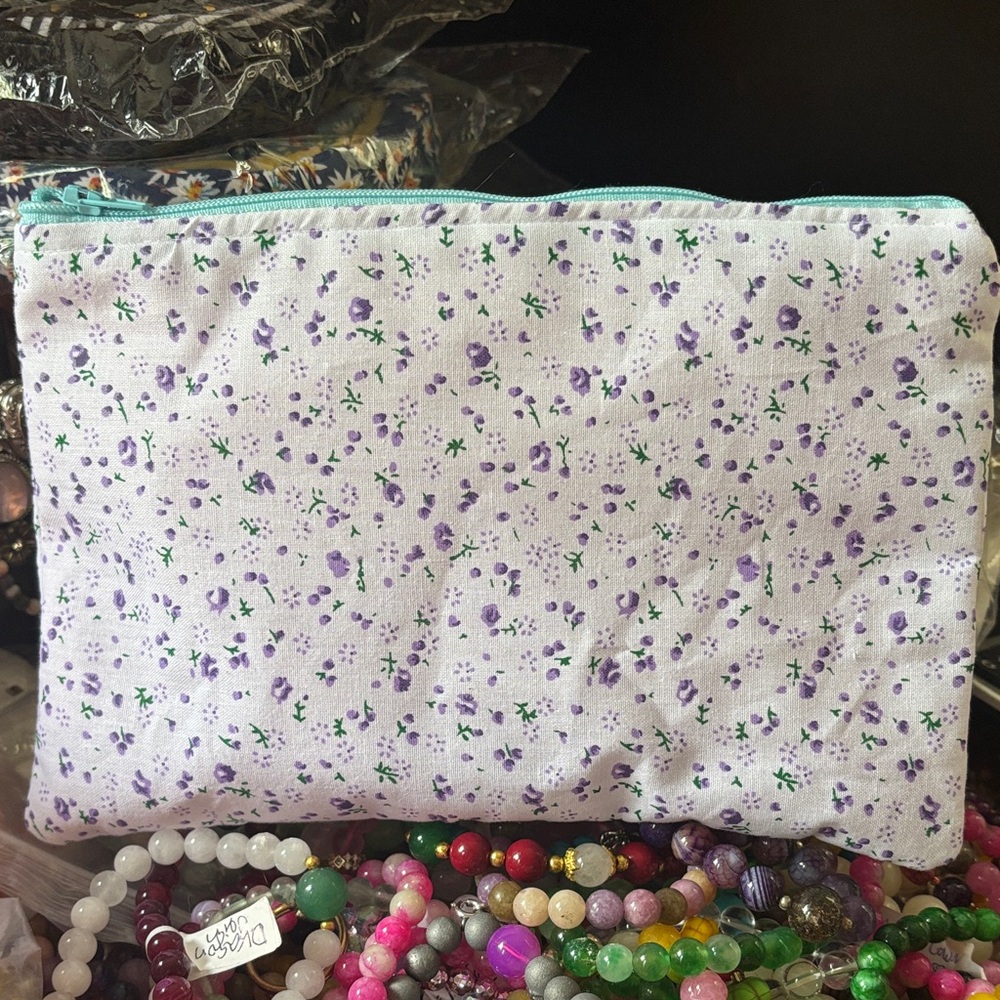 #02W Floral Cosmetic Bag with Purple Accents